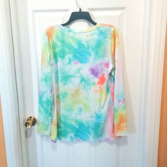 Ouges Tie Dye Shirt Americana Pocket Patriotic 4th of July Colorful Summer Top - Picture 2 of 3